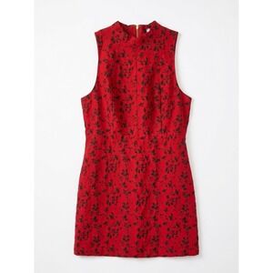 Kensie Womens Red Black Floral Jacquard Mock Neck Sleeveless Shift Dress Large